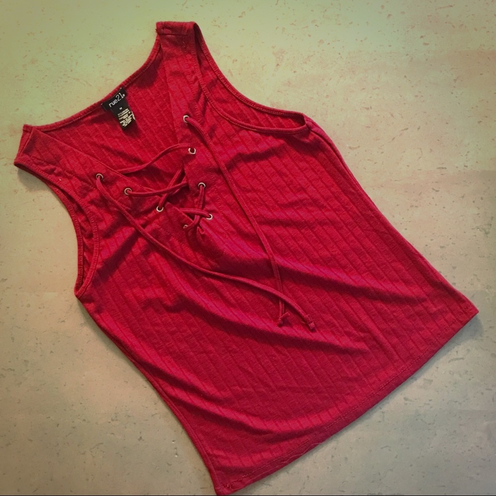 Rue 21 burgundy tank with criss cross drawstrings
